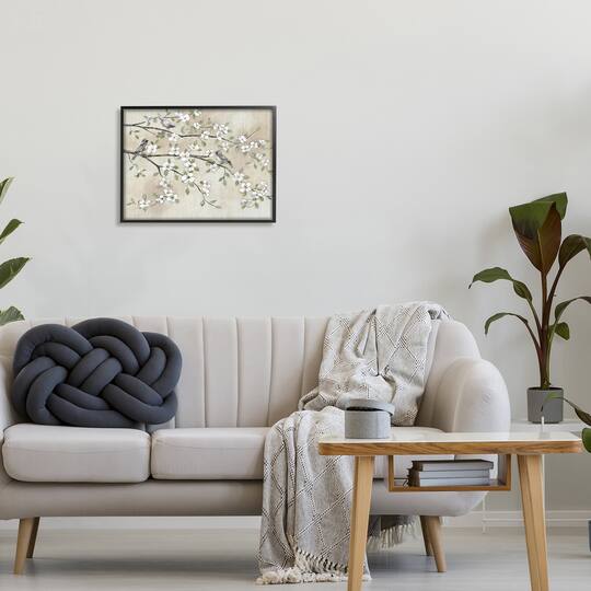Stupell Industries Traditional White Cherry Blossom Birds Framed Giclee Art